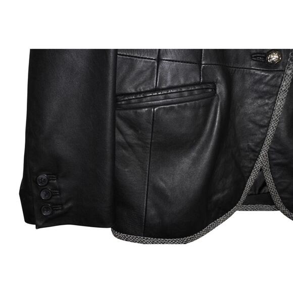 Tony Lama Genuine Leather Blazer Jacket Women’s L  Western Snake Trim Black Coat - Picture 2 of 5